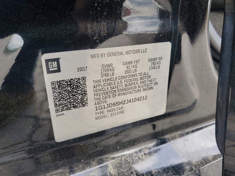 Продажа на аукционе авто 2018 Chevrolet Sonic, vin: 1G1JD5SH2J4104212, номер лота: 55109646