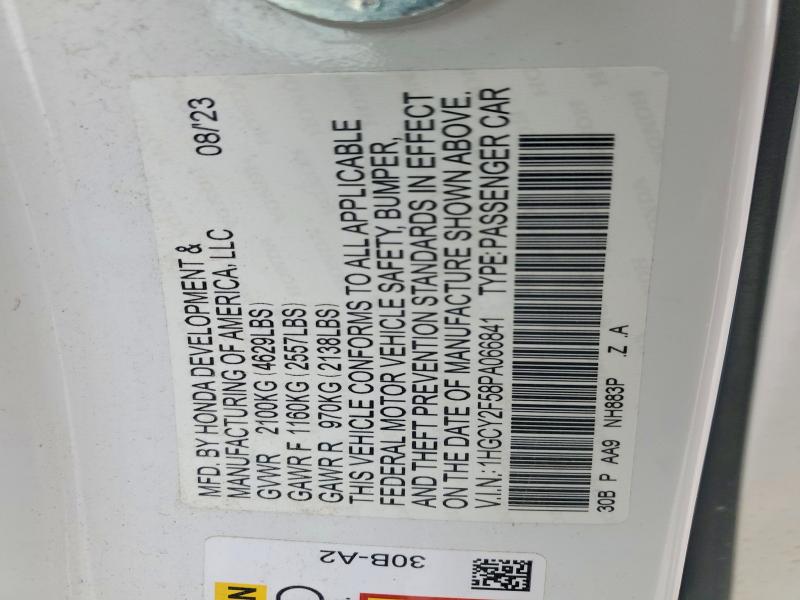 2023 Honda Accord მანქანა იყიდება აუქციონზე, vin: 1HGCY2F58PA066841, აუქციონის ნომერი: 52264426