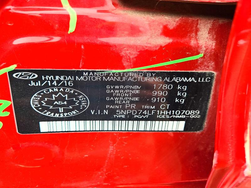 53064836 :رقم المزاد ، 5NPD74LF1HH107089 vin ، 2017 Hyundai Elantra مزاد بيع