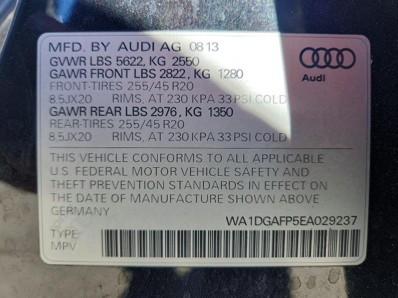 Продажа на аукционе авто 2014 Audi Q5, vin: WA1DGAFP5EA029237, номер лота: 53225996