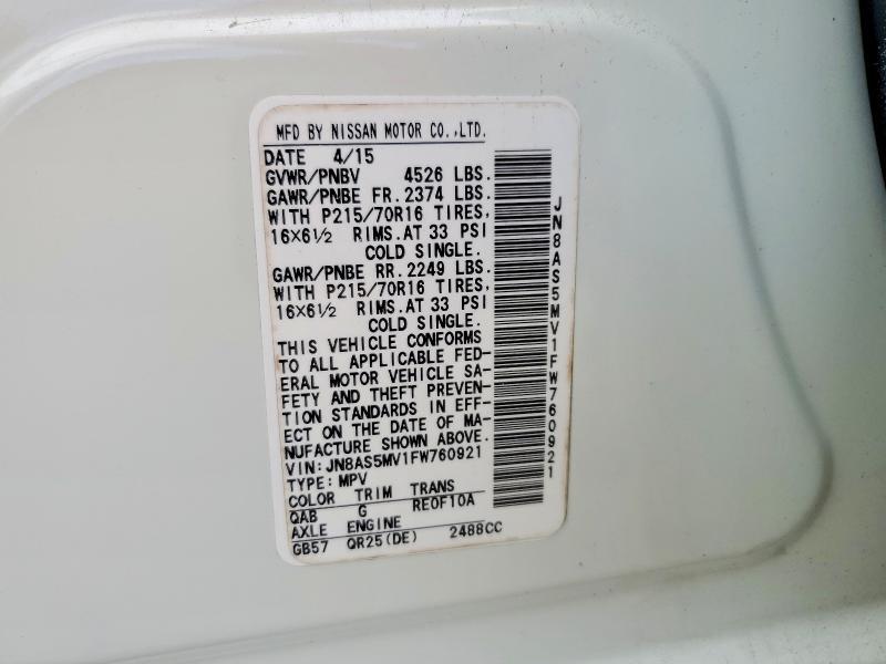 54239626 :رقم المزاد ، JN8AS5MV1FW760921 vin ، 2015 Nissan Rogue Select مزاد بيع