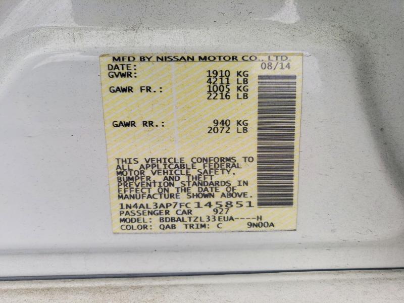 2015 Nissan Altima მანქანა იყიდება აუქციონზე, vin: 1N4AL3AP7FC145851, აუქციონის ნომერი: 52464536