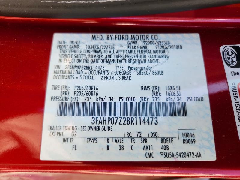 Aukcja sprzedaży 2008 Ford Fusion, vin: 3FAHP07Z28R114473, numer aukcji: 53644936