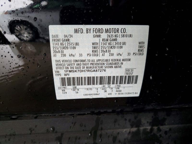 52339456 :رقم المزاد ، 1FMSK7DH7RGA87276 vin ، 2024 Ford Explorer مزاد بيع