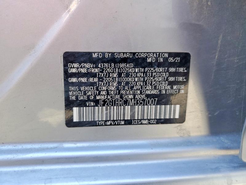 53946336 :رقم المزاد ، JF2GTHRC7MH357007 vin ، 2021 Subaru Crosstrek مزاد بيع