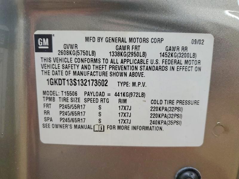 52064616 :رقم المزاد ، 1GKDT13S132173602 vin ، 2003 Gmc Envoy مزاد بيع