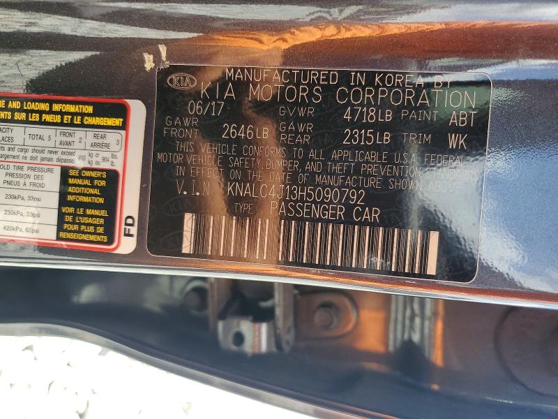 55280256 :رقم المزاد ، KNALC4J13H5090792 vin ، 2017 Kia Cadenza مزاد بيع