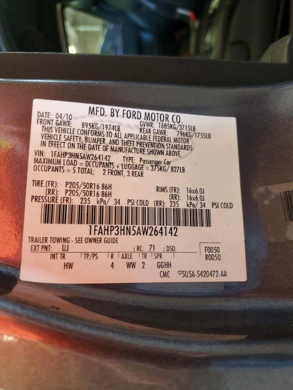 53111606 :رقم المزاد ، 1FAHP3HN5AW264142 vin ، 2010 Ford Focus مزاد بيع