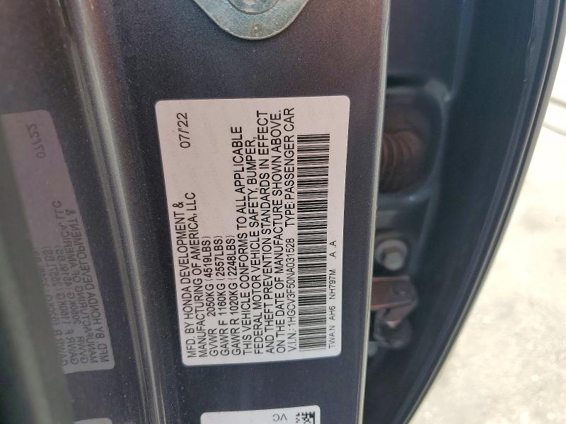 Aukcja sprzedaży 2022 Honda Accord, vin: 1HGCV3F50NA031528, numer aukcji: 53238276