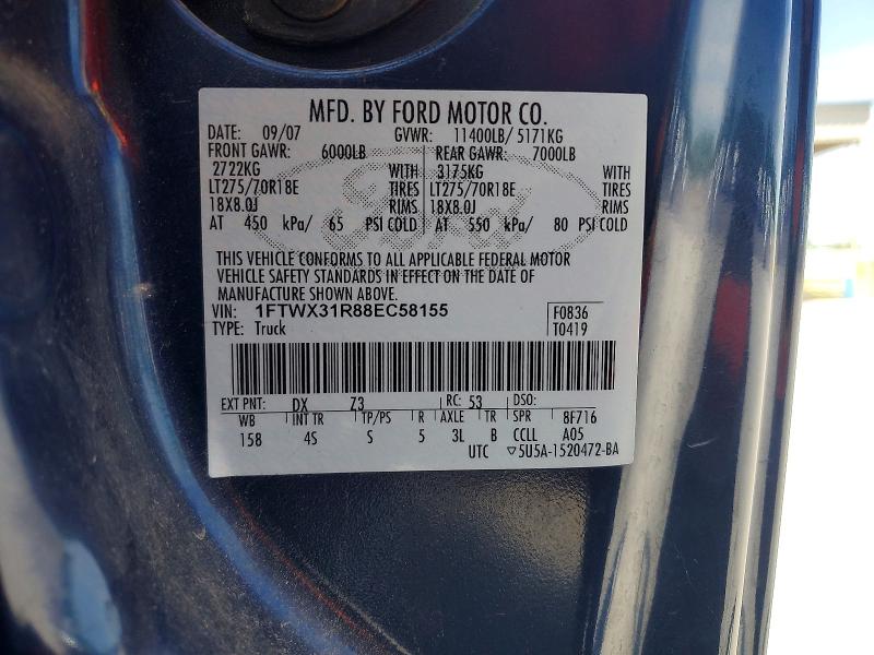 51707726 :رقم المزاد ، 1FTWX31R88EC58155 vin ، 2008 Ford F350 مزاد بيع