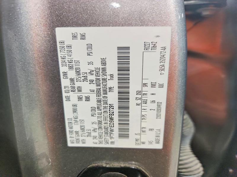 Продажа на аукционе авто 2021 Ford F150, vin: 1FTFW1ED5MFB27291, номер лота: 55304796