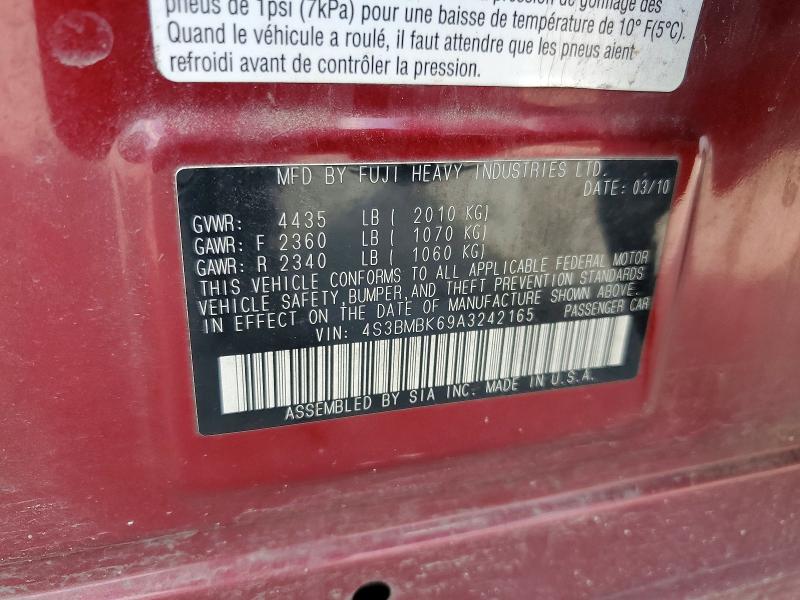 52092386 :رقم المزاد ، 4S3BMBK69A3242165 vin ، 2010 Subaru Legacy مزاد بيع