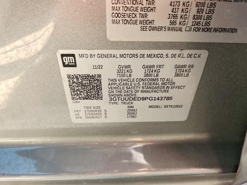 Aukcja sprzedaży 2023 Gmc Sierra, vin: 3GTUUDED9PG143785, numer aukcji: 52603556