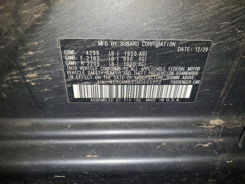 Продажа на аукционе авто 2021 Subaru Impreza, vin: 4S3GKAB65M3603272, номер лота: 55054656
