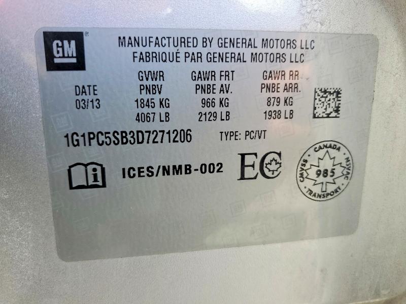 2013 Chevrolet Cruze მანქანა იყიდება აუქციონზე, vin: 1G1PC5SB3D7271206, აუქციონის ნომერი: 51803466
