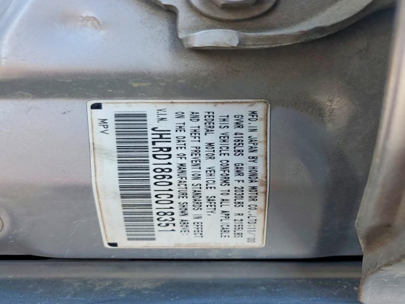 53708926 :رقم المزاد ، JHLRD18601C018351 vin ، 2001 Honda Cr-v مزاد بيع