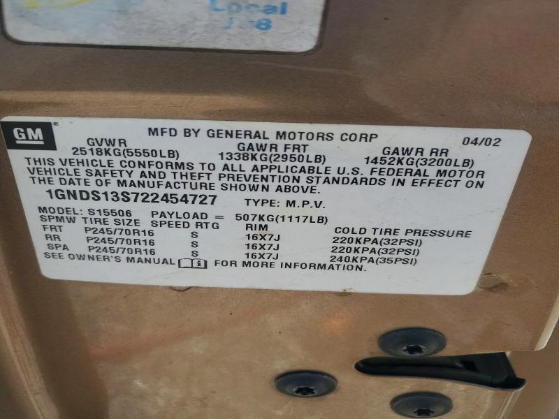 53785326 :رقم المزاد ، 1GNDS13S722454727 vin ، 2002 Chevrolet Trailblazer مزاد بيع