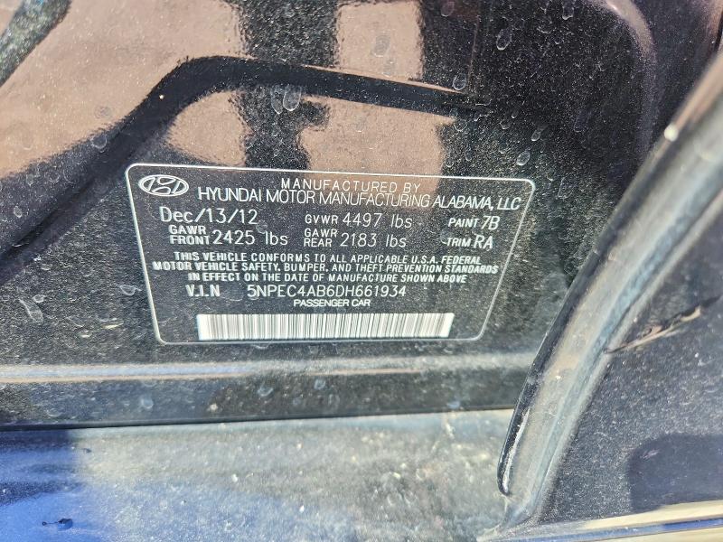 53968276 :رقم المزاد ، 5NPEC4AB6DH661934 vin ، 2013 Hyundai Sonata مزاد بيع