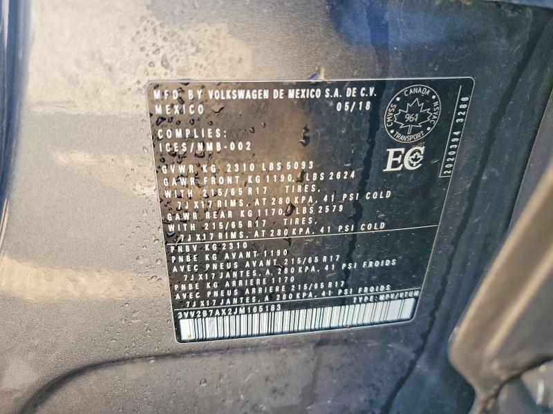 53418116 :رقم المزاد ، 3VV2B7AX2JM165183 vin ، 2018 Volkswagen Tiguan مزاد بيع