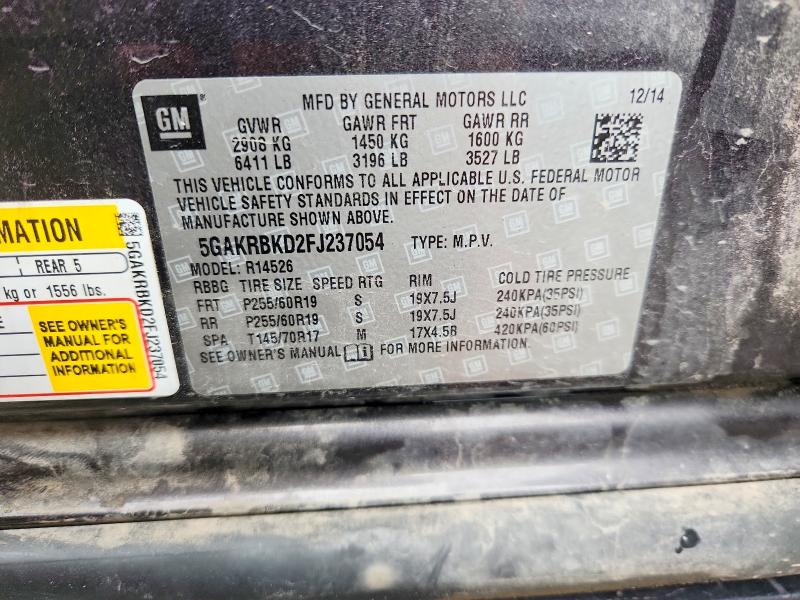 53834856 :رقم المزاد ، 5GAKRBKD2FJ237054 vin ، 2015 Buick Enclave مزاد بيع
