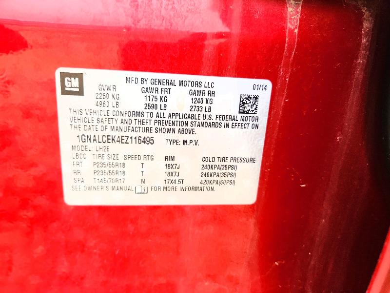 Aukcja sprzedaży 2014 Chevrolet Equinox, vin: 1GNALCEK4EZ116495, numer aukcji: 54446316