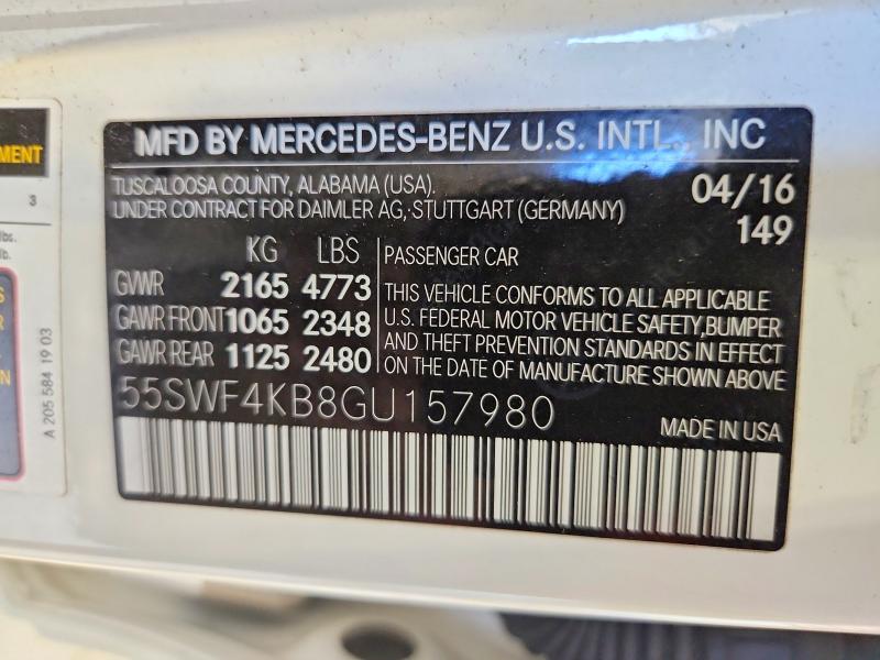 Продаж на аукціоні авто 2016 Mercedes-benz C, vin: 55SWF4KB8GU157980, номер лоту: 54837856