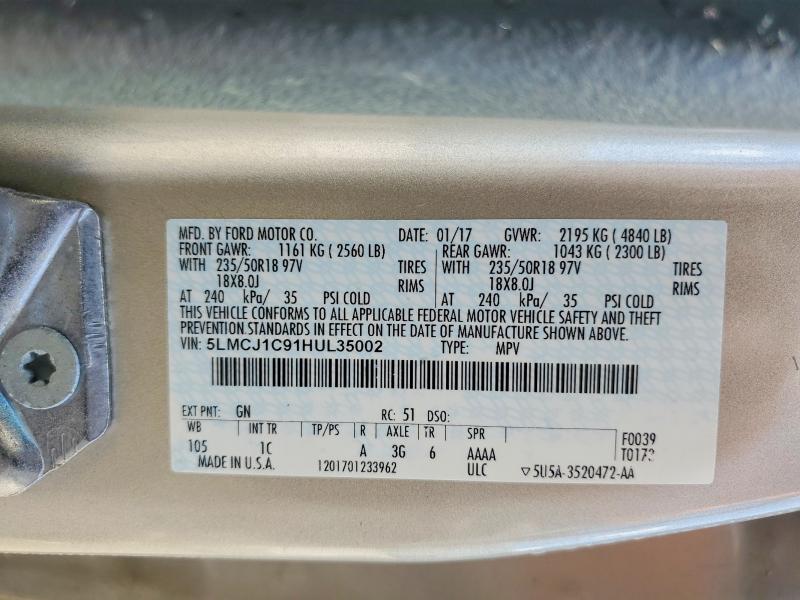 2017 Lincoln Mkc მანქანა იყიდება აუქციონზე, vin: 5LMCJ1C91HUL35002, აუქციონის ნომერი: 53251606