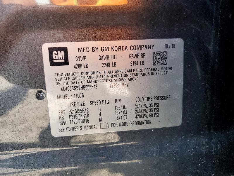 2017 Buick Encore მანქანა იყიდება აუქციონზე, vin: KL4CJASB2HB055543, აუქციონის ნომერი: 51949406