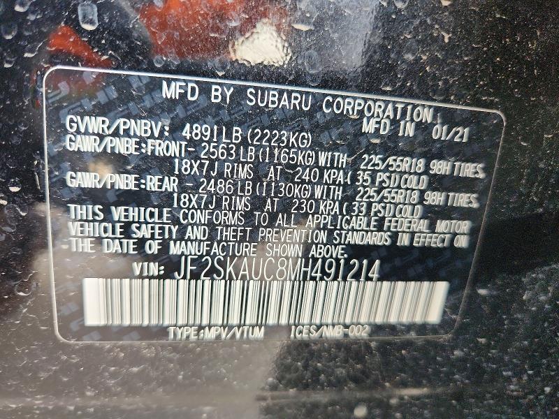 Aukcja sprzedaży 2021 Subaru Forester, vin: JF2SKAUC8MH491214, numer aukcji: 54862796