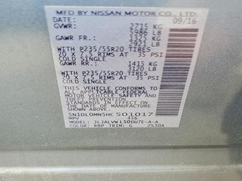 Aukcja sprzedaży 2017 Infiniti Qx60, vin: 5N1DL0MN5HC501017, numer aukcji: 52374696