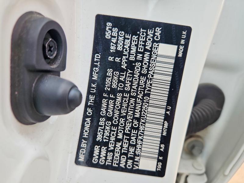 Продажа на аукционе авто 2019 Honda Civic, vin: SHHFK7H67KU225010, номер лота: 54641526