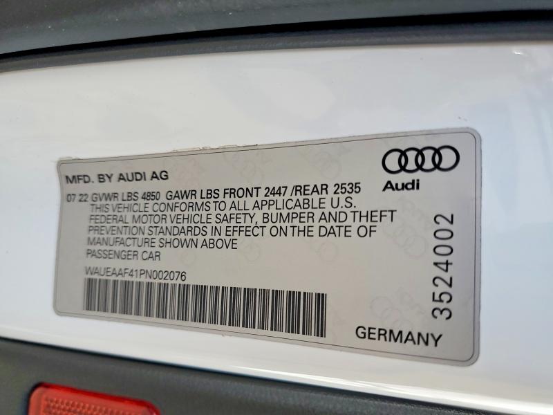 54175306 :رقم المزاد ، WAUEAAF41PN002076 vin ، 2023 Audi A4 مزاد بيع