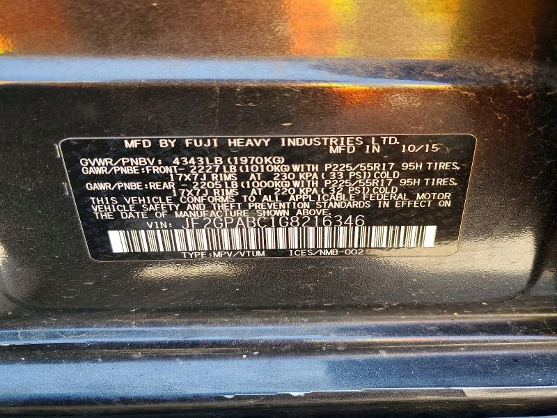 Aukcja sprzedaży 2016 Subaru Crosstrek, vin: JF2GPABC1G8216346, numer aukcji: 53795416