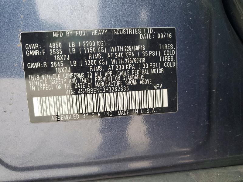 Aukcja sprzedaży 2017 Subaru Outback, vin: 4S4BSENC3H3262636, numer aukcji: 55039066