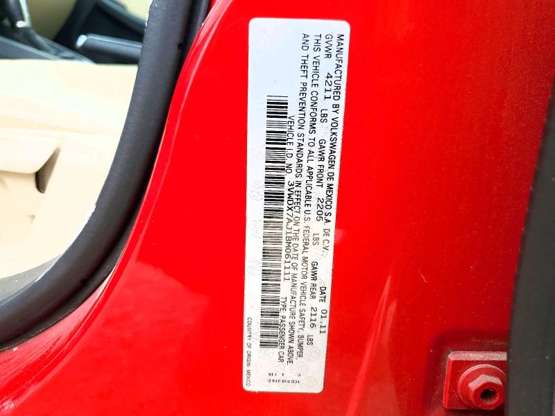 54256176 :رقم المزاد ، 3VWDX7AJ1BM061111 vin ، 2011 Volkswagen Jetta مزاد بيع