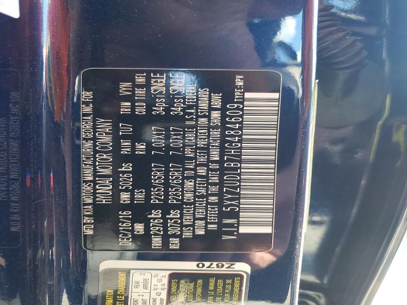 55409636 :رقم المزاد ، 5XYZUDLB7HG484609 vin ، 2017 Hyundai Santa Fe Sport مزاد بيع