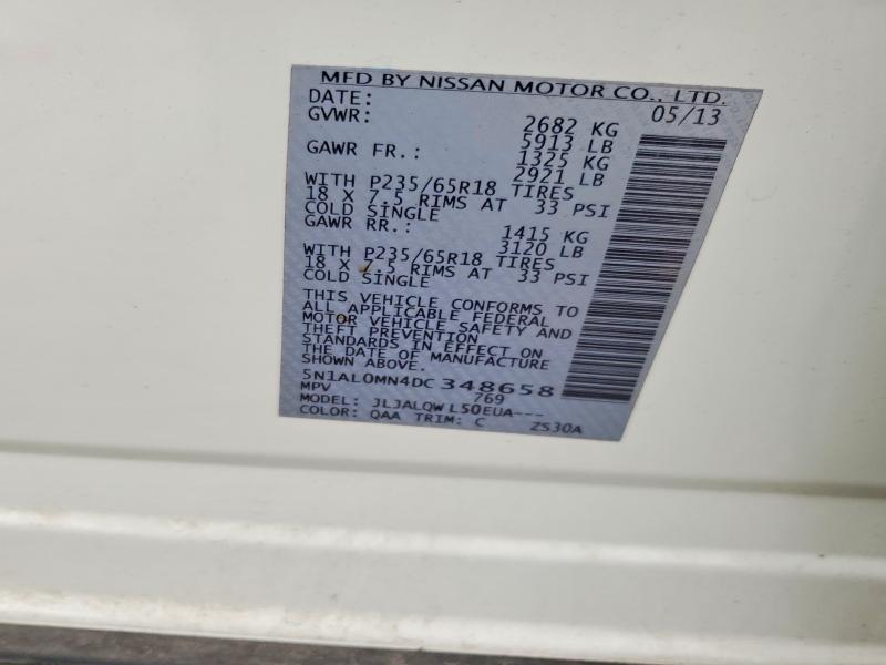 51785576 :رقم المزاد ، 5N1AL0MN4DC348658 vin ، 2013 Infiniti Jx35 مزاد بيع