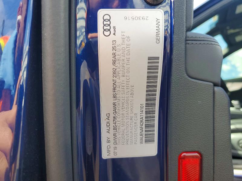 2019 Audi A4 მანქანა იყიდება აუქციონზე, vin: WAUENAF42KA114101, აუქციონის ნომერი: 54179396
