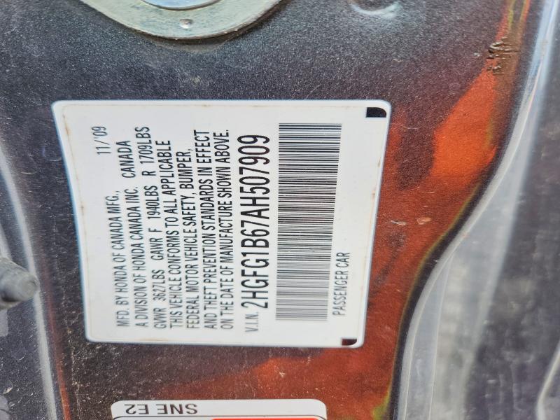 Продаж на аукціоні авто 2010 Honda Civic, vin: 2HGFG1B67AH507909, номер лоту: 52174706