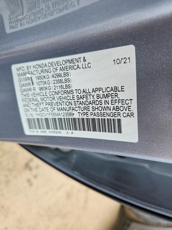 52767256 :رقم المزاد ، 1HGCV1F55MA123589 vin ، 2021 Honda Accord مزاد بيع
