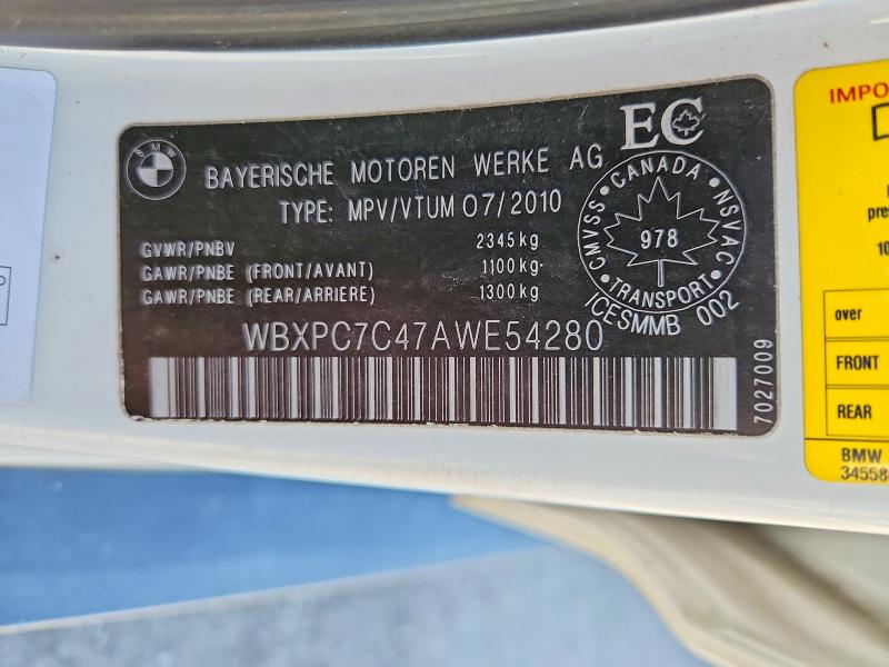 2010 Bmw X3 მანქანა იყიდება აუქციონზე, vin: WBXPC7C47AWE54280, აუქციონის ნომერი: 53750216