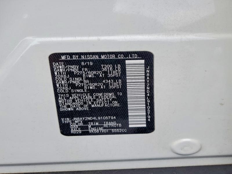 2020 Nissan Armada მანქანა იყიდება აუქციონზე, vin: JN8AY2ND4L9105794, აუქციონის ნომერი: 53213146