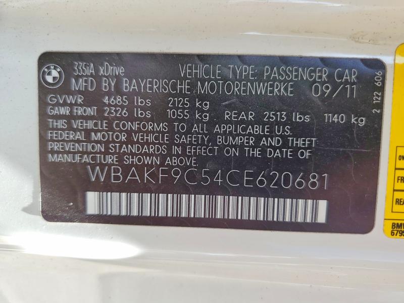 Продаж на аукціоні авто 2012 Bmw 335, vin: WBAKF9C54CE620681, номер лоту: 52151516