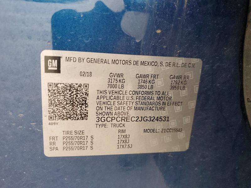 Продаж на аукціоні авто 2018 Chevrolet Silverado, vin: 3GCPCREC2JG324531, номер лоту: 55045626