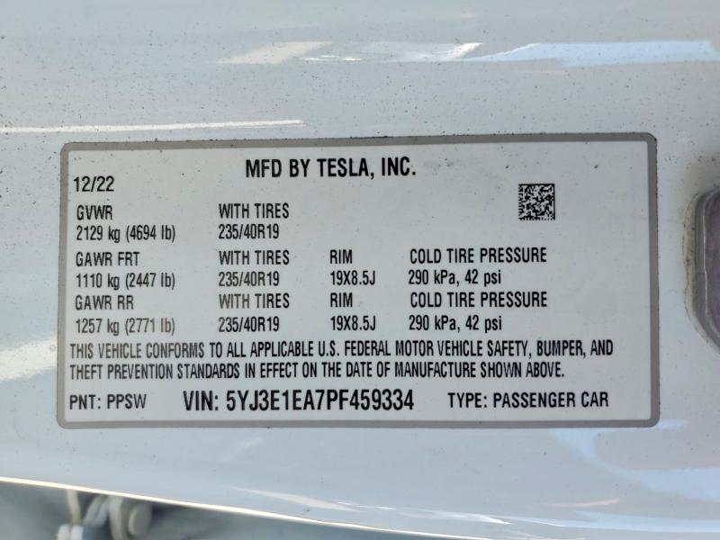 Aukcja sprzedaży 2023 Tesla Model 3, vin: 5YJ3E1EA7PF459334, numer aukcji: 54451756