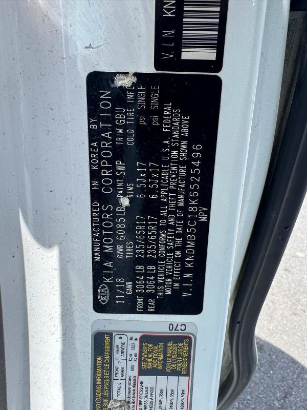 55459266 :رقم المزاد ، KNDMB5C18K6525496 vin ، 2019 Kia Sedona مزاد بيع
