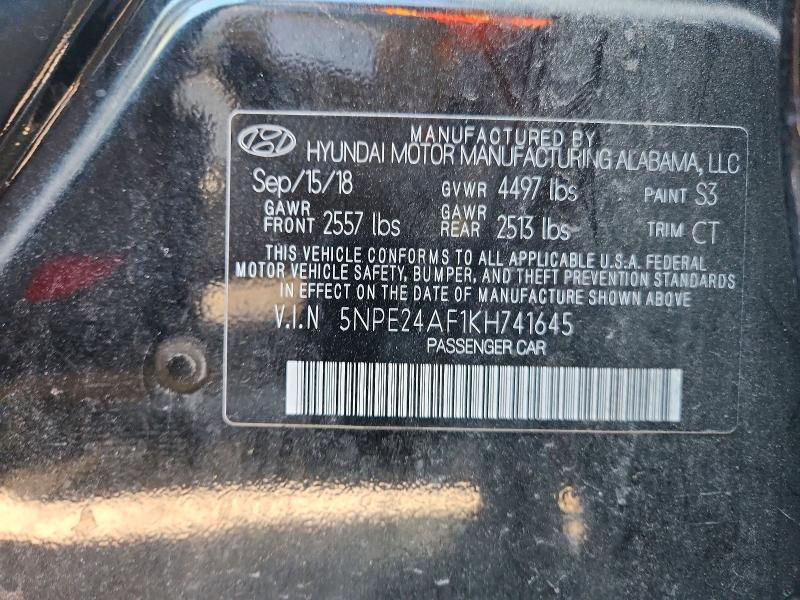 Aukcja sprzedaży 2019 Hyundai Sonata, vin: 5NPE24AF1KH741645, numer aukcji: 52165466