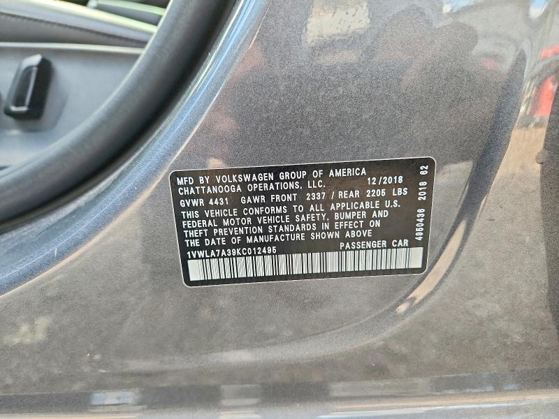 Продажа на аукционе авто 2019 Volkswagen Passat, vin: 1VWLA7A39KC012495, номер лота: 53399966