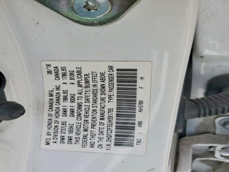 Aukcja sprzedaży 2018 Honda Civic, vin: 2HGFC2F55JH591795, numer aukcji: 54810776