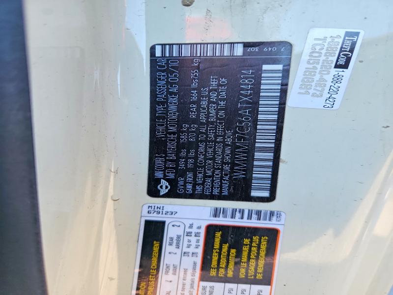 Продажа на аукционе авто 2010 Mini Cooper, vin: WMWMF7C56ATX44814, номер лота: 51818346